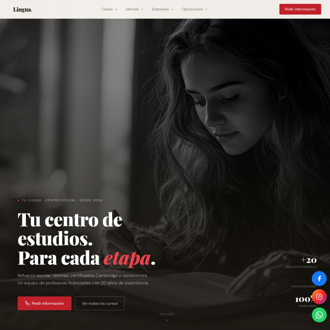 Captura de la web de Academia Lingua