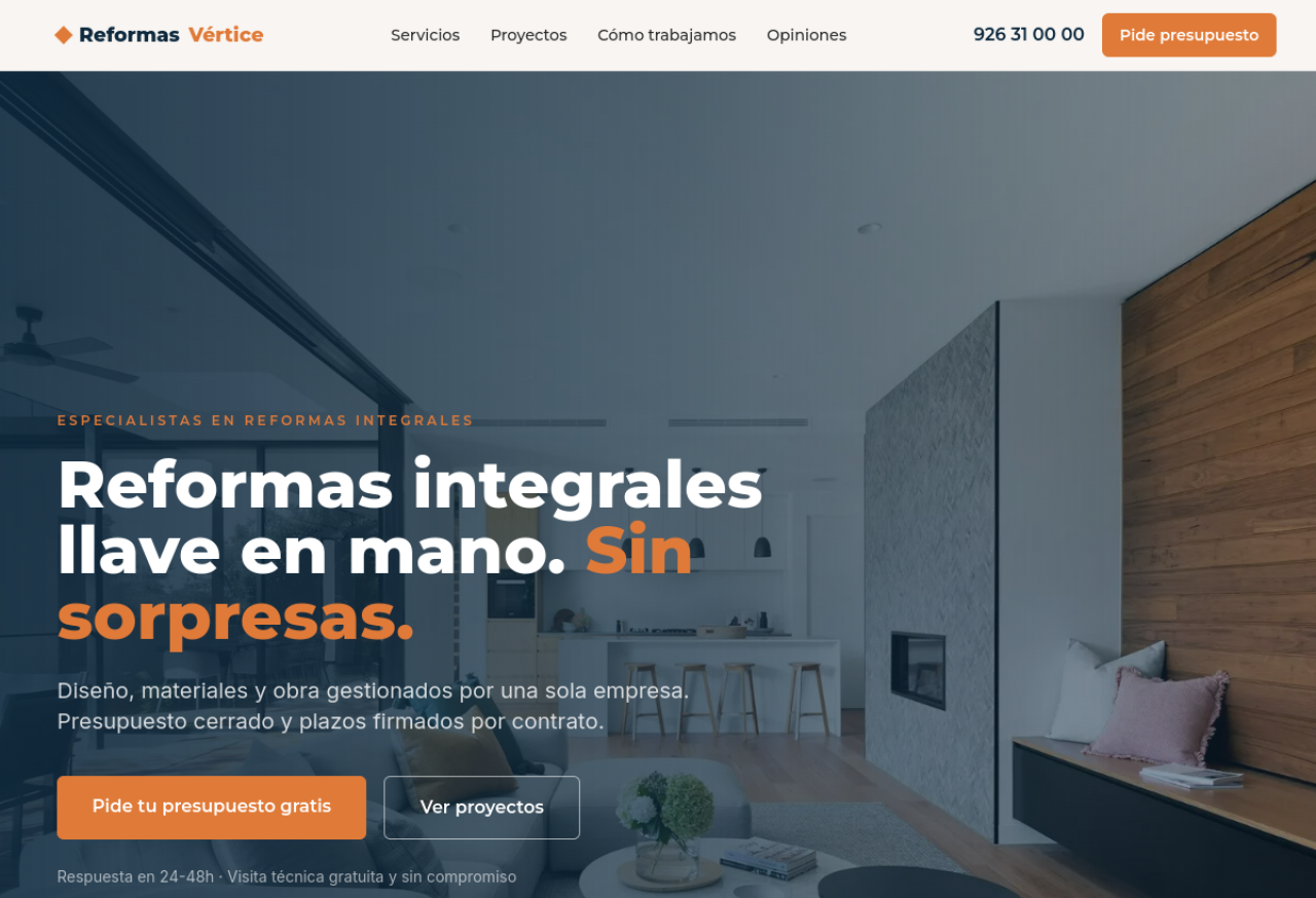 Captura de la web de Reformas Vértice